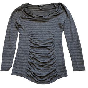 White House/Black Market Gray Metallic Striped Shirred Front Cowl Neck Sz XXS